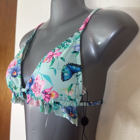 Nanette Lepore Aileen Triangle Bikini Top Green Floral & Butterfly SKU0914 NWOT - Picture 3 of 10